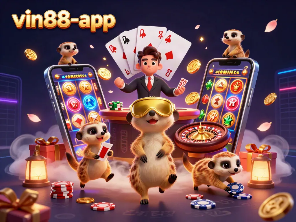 Experience thrill at vin88-app with meerkats managing a vibrant casino operation.