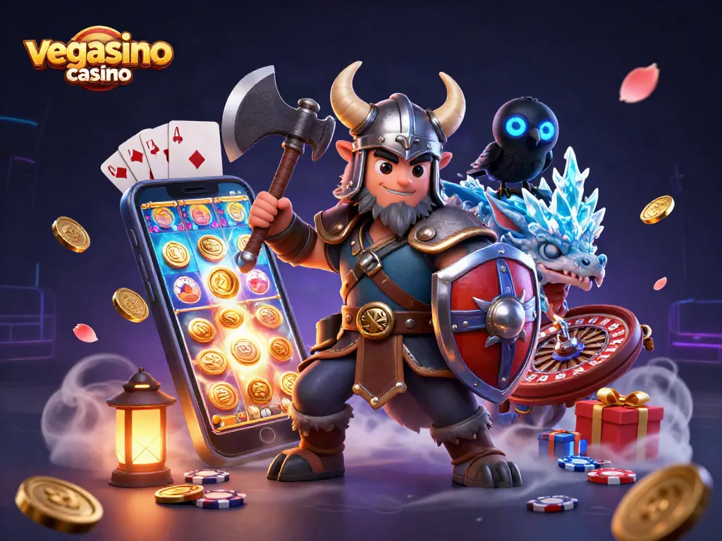 Experience the thrill of vegasino casino with our dynamic 3D scene featuring classic gambling elements.