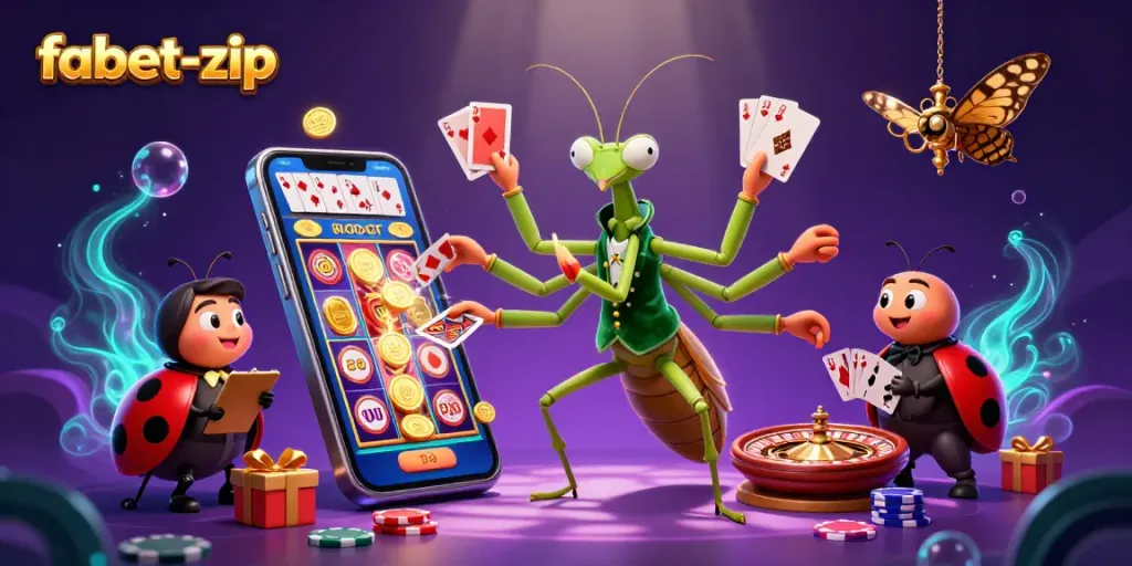 Experience the excitement of fabet-zip with engaging slot games amidst vibrant casino characters.